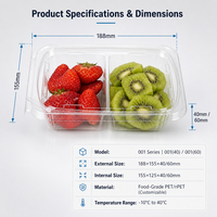 Boîte d'emballage alimentaire transparente en PET à 2 compartiments avec charnière pour fruits frais, fraises et salades