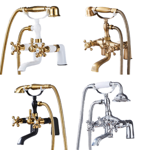 Rubinetti di riempimento per <span class=keywords><strong>vasca</strong></span> in ottone romano in stile Vintage Kit rubinetto per doccia per <span class=keywords><strong>vasca</strong></span> da bagno <span class=keywords><strong>con</strong></span> soffione doccia portatile a forma di telefono - Product Image 1