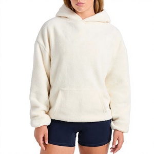 <b>Women's</b> Oversized <b>Cream</b> <b>Fleece</b> Hoodie With Front Pockets Regular Fit Winter Wear - Product Image 1