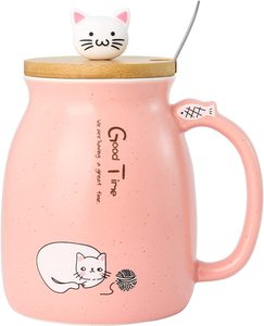 OFERTA 2026 Taza Rosa de 450 ml con Diseño de Dibujos Animados, para Hogar, Oficina, Niños, Madres, Regalos de Cumpleaños, Navidad, Tazas de Café con Gatos Adorables, Tazas de Cerámica para Té, Taza para Leche - Product Image 1