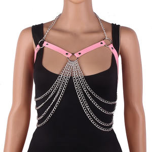 女式文胸上衣时尚设计风格激光彩色皮革性感内衣挂颈无杯镂空文胸上衣 - Product Image 4