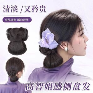 Peluca de moño bajo para mujer con pinzas para el cabello, peluca de cola de caballo trenzada estilo chino FT016 - Product Image 2