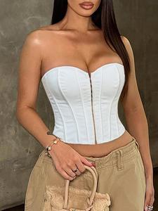 Top Corsé Blanco con Cordones, Color Sólido, Moldeador para Mujer, Prenda Exterior, Cinturilla Ajustada, Top Reductor para Mujer - Product Image 2