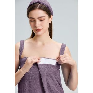 Serviette de bain enveloppante pour femme en tissu éponge, peignoir de spa avec sangles, bandeau facial, fermeture réglable, serviette de douche S-XL - Product Image 5