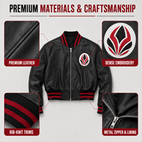 Blouson Bomber en Cuir Noir Personnalisé pour Femme avec Patchs Courts, Manches Côtelées, Fermeture Éclair, Poches à Rabat et Ceinture – Fabrication OEM