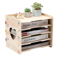 Organizador de Oficina Moderno de Lujo de Cuatro Niveles con Estantes Desmontables de Madera, Gran Capacidad de Almacenamiento de Archivos y Bandeja para Cartas, para Escritorio o Sala de Estar