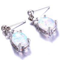 Boucles d'oreilles solitaires en argent 925 avec opale bleue pour femmes, bijoux en opale de feu mexicaine