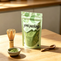 Emballage personnalisé imprimé multicouche de qualité alimentaire, résistant à l'humidité, pour poudre de matcha, avec fermeture éclair refermable et pochette autoportante