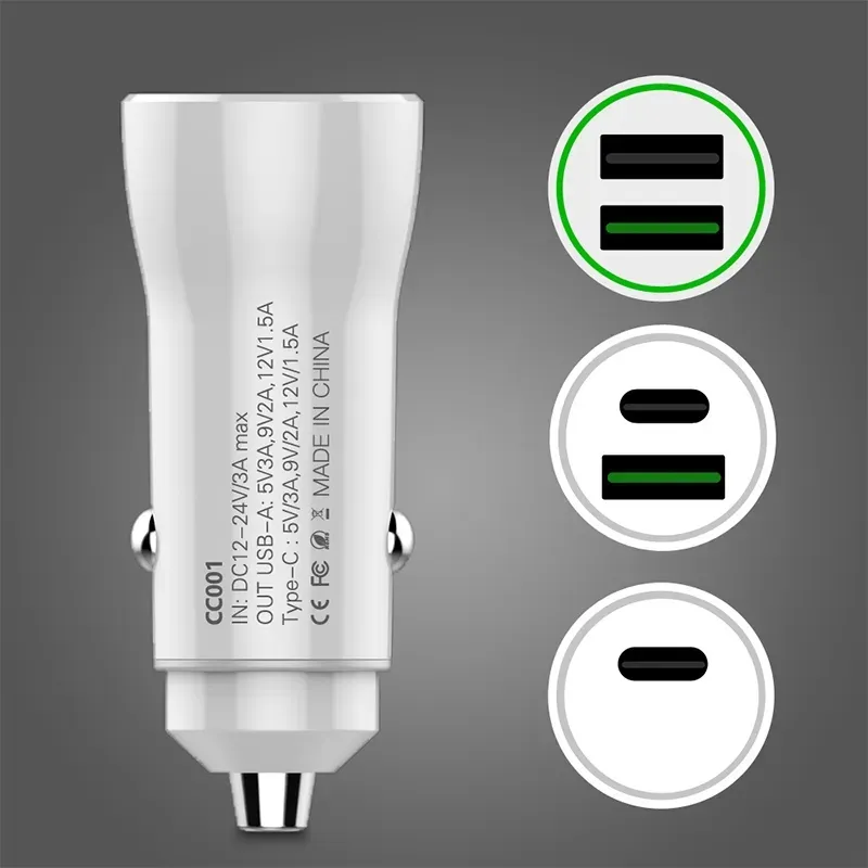 18W Car Chargers 2 Ports Fast Charging For Samsung For Huawei For iphone Universal Aluminum Dual USB Car charger Adapter
