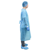 Blouse d'isolement bleue à usage unique non stérile (certifiée CE) – Matériau SMS le plus vendu, manches longues avec poignets tricotés, protection médicale