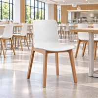 Chaises de restaurant en plastique, coque moulée blanche, pieds en bois, mobilier moderne pour café, cantine, personnalisable, OEM, vente en gros, Chine