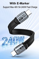 Kabel Data Premium Pendek 0.1m/0.33ft Flat Support 16K/60HZ PD 240W 5A 80Gbps USB5.0 Tipe C ke Tipe C Pengisian Daya Super Cepat