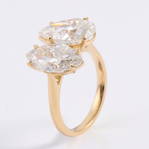 Bague de mariage tendance en or, ornement géant en deux pierres, momanite ou de laboratoire, diamant de 10, 14 et 18k - Product Image 5