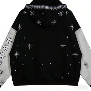 Sudadera con capucha y cremallera para hombre, con gráfico de calavera y pedrería, estilo oversize, streetwear gótico - Product Image 2