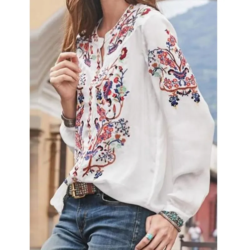 Women Lace Blouse long sleeve lovely floral Printed shirt summer ladies stand collar blouse woman tops femme chic