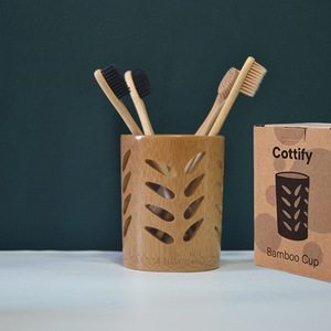 Bamboo <b>Toothbrush</b> <b>Holder</b> Round Eco-Friendly Freestanding Bathroom Supply Minimalist Design - Product Image 2