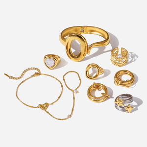 Ensemble de bijoux en acier inoxydable pour femmes, bagues géométriques en forme de cœur, bracelet, accessoires de mode, cadeau - Product Image 1