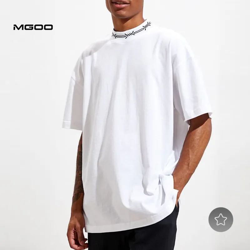Yimgoo — col rond en tissu tissé sur mesure, avec Logo, à épaules tombantes, blanc uni