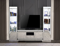 Meuble TV miroir en cristal de Style Glam avec 2 piliers latéraux pour le salon