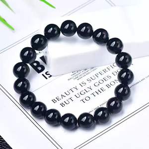 Toptan cilalı doğal Feng Shui siyah turmalin tek döngü Unisex kristal bilezik sevgililer günü hediyeleri - Product Image 3