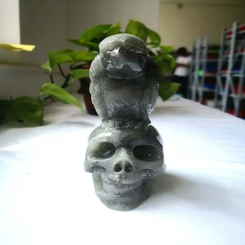 Wholesale Natural Labradorite Quartz Skulls With Eagle On Its Head Crystal Skulls Crystal Carvings For Healing