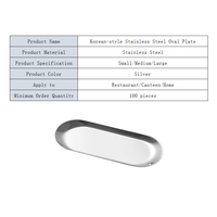 Assiette ovale moderne en acier inoxydable de style coréen, durable, à motif uni, pour desserts et collations, idéale pour restaurants, cantines, maisons et hôtels