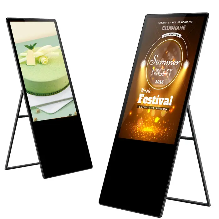 Opvouwbare Touch Screen Indoor Video Media Reclame Kiosk Draagbare Digitale Signage Batterij