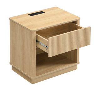 Modern Wood Nightstand with 2 Drawers Outlet & USB Port Eco-Friendly Durable Design for Hotels & <b>Small</b> Spaces - Product Image 4