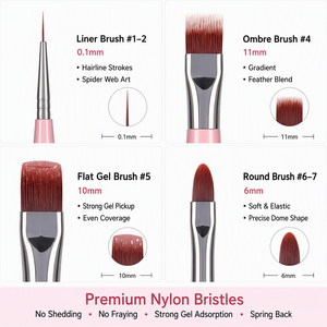 Ensemble de 7 pinceaux à ongles en acrylique dégradé rouge vin, poils en nylon PBT pour la peinture au gel en salon - Product Image 3