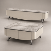 Table basse de salon WYRAX Club Lounge avec rangement intégré, meuble TV bas assorti, façades sans poignées et pieds métalliques inclinés