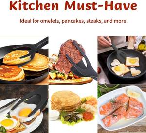 Herramienta de cocina de nailon resistente al calor 2 en 1, huevos, tortitas, pescado, tostadas francesas, tortilla, pala, agarre y espátula abatible, volteador de huevos - Product Image 5