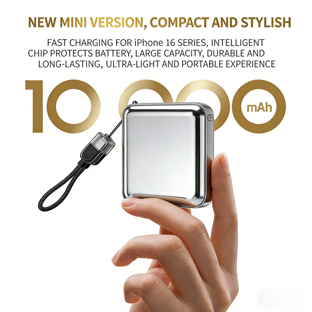 Mini 10000mAh Power Bank Fast Charging Portable Charger With Built in Cable and Lanyard Compact Lightweight Factory Wholesale