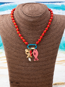 Collar de Acero Inoxidable con Dijes de Estrella de Mar y Cuentas Coloridas Estilo Bohemio de Fanhua Jewelry, Ideal para el Verano y la Playa - Product Image 6