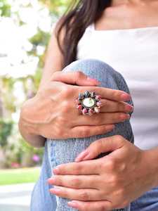 Bague de mariage en argent Sterling 925 pour femme, cadre ovale fait à la main, Dahlia rose turquoise Palomino - Product Image 5