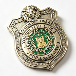 เข็มกลัดรูปโล่หัวสิงโตเคลือบแข็งแบบวินเทจชุบทองพร้อมข้อความสลักส่วนตัว - Product Image 4