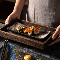 Assiette rectangulaire en céramique de style japonais Qiansan Du, plat à collation, plat long pour sushi et sashimi, plat pour saury du Pacifique, compatible micro-ondes, rétro