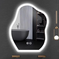 Miroir cosmétique LED lumineux avec cadre en alliage d'aluminium, design nuage irrégulier, pour coiffeuse, alimentation secteur, anti-buée, pour appartement