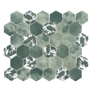 Sunwings Hexagon Recycled Glass Mosaic Tile | Stock In US | Green Cement Mosaics Wall And Floor Tile