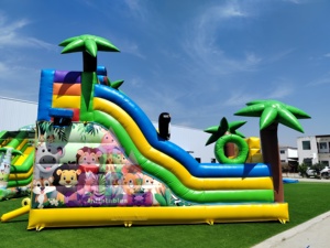Tobogán Inflable Seco con Diseño de Jungla Vibrante, Palmeras, Tucanes y <span class=keywords><strong>Monos</strong></span> para Juegos Infantiles al Aire Libre - Product Image 2
