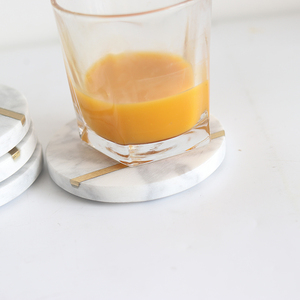 Functional Unique Wholesale Drink Round <strong>Marble</strong> <strong>Coaster</strong> With Brass Strip - Product Image 3