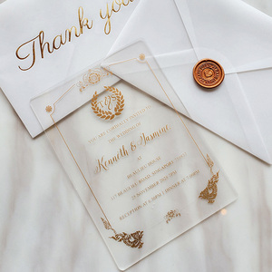 Tarjeta de invitación de boda de acrílico transparente de papel de vitela translúcido impreso único de lujo <span class=keywords><strong>para</strong></span> sobre de terciopelo de flores secas con sello de cera - Product Image 5