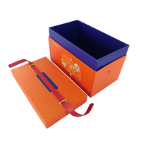 Nouvelles boîtes cadeaux rigides de luxe personnalisées de grande taille en orange avec poignée en cuir, emballage portable écologique, matériaux recyclés, coffrets cadeaux