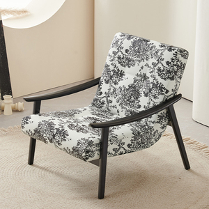 Chaise de canapé simple rétro moderne en bois massif motif de fleurs en cuir inclinable mobilier de loisirs pour bureau salon hôtel - Product Image 3