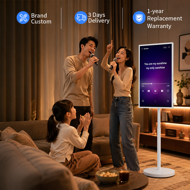 VETO 24 27 32 Inch Movable Battery Kiosk Includes Desktop/movable Stand 4K UHD Android Display with Camera for Home Apartment