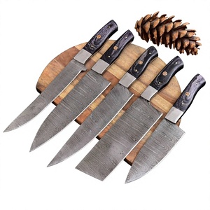 Ensemble de 5 couteaux de chef en acier Damas, couteaux de cuisine japonais faits à la main avec manche en bois - Product Image 4