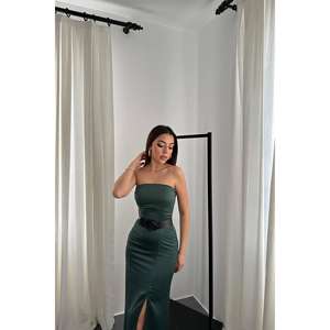 ชุดราตรีทรงบอลกาวน์ผ้าซาตินสีเขียวมรกตแบบไม่มีสาย ไซส์ XL ประดับเลื่อม สำหรับงานเลี้ยง งานพรอม งานกลางคืน สไตล์เรียบง่าย ยาวกรอมพื้น ขายส่ง - Product Image 2