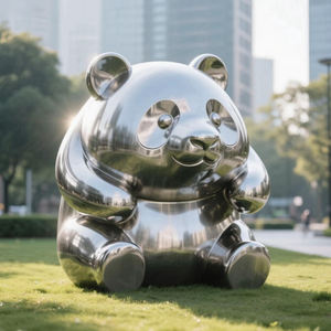 Креативный мультфильм животных, современный дизайн, прочная нержавеющая сталь, панда, металлическая скульптура, резьба по камню - Product Image 1