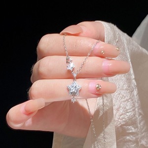 Collana JOYE S999 in Argento Puro con Stella di Diamanti Scintillante, Catena di Bambù Elegante e Alla Moda per Donne - Product Image 1