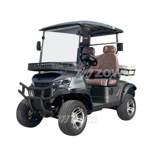 Carrito de golf de lujo gris oscuro para 2 pasajeros con asientos de cuero acolchado, portaequipajes delantero y defensa antichoque de alta resistencia para villas y propiedades. - Product Image 2