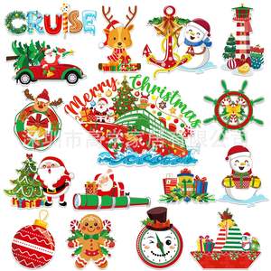 Décorations personnalisées de Noël sur le thème du bonhomme de neige et du pain d'épices, aimant de porte de réfrigérateur de bateau de croisière, style de dessin animé personnalisé - Product Image 1